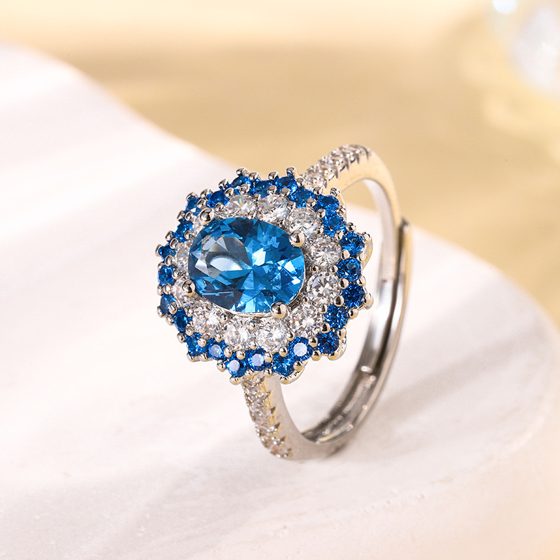 Cristal pointu bleu119#Anneau