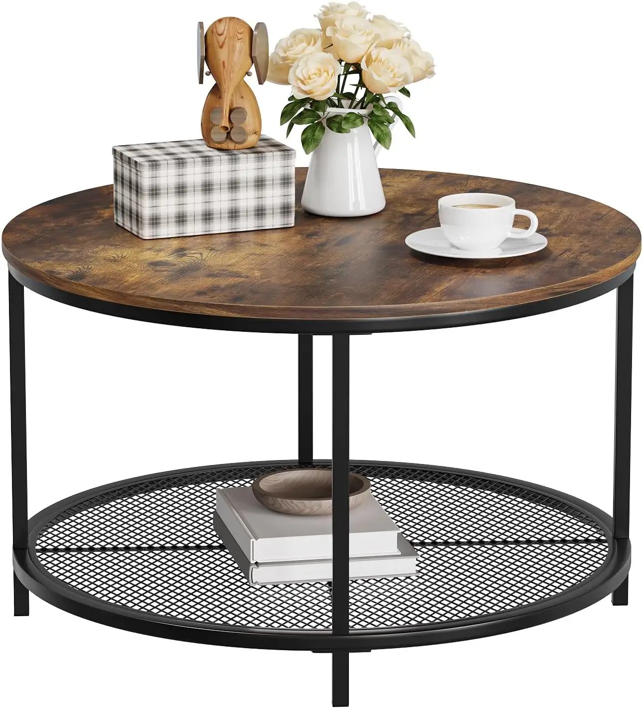 مجموعة طاولة قهوة من الخشب دائرية بطبقة مزدوجة جانبية للطاولة في غرفة النوم وغرفة المعيشة بالمنزل بسعر رخيص