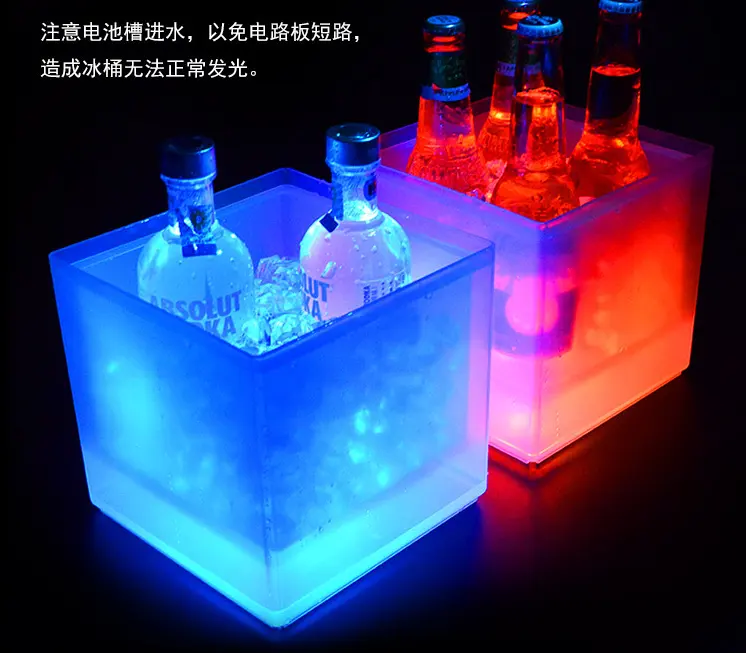 Nightclub Champagne Wine Drink Container Flashing Wine Bottle Coolers Chilling Beer Led Plastic Ice Bucket