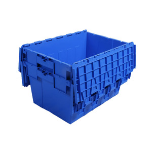 Caja sólida plegable de material PP encajable personalizada, contenedor de almacenamiento de plástico con tapa adjunta, caja de mano apilable colgante