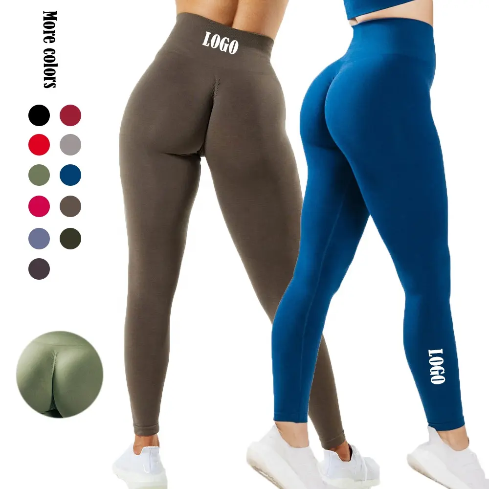 Kadın kızlar özel yüksek bel yumuşak konfor Yoga pantolon streç dikişsiz ezme Butt Logo spor tayt