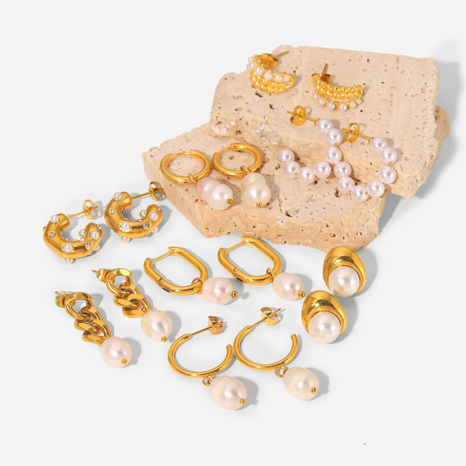 JC с украшением в виде кристаллов для женщин ювелирные серьги-кольца из нержавеющей стали 18 K золотое покрытие жемчужной сережкой из нержавеющей стали