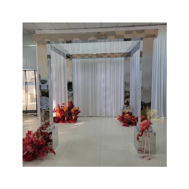 Ceremonia Decorativo Cuadrado Plata Metal Pilares Gazebo Arco Boda Chuppah Pedestal Columnas