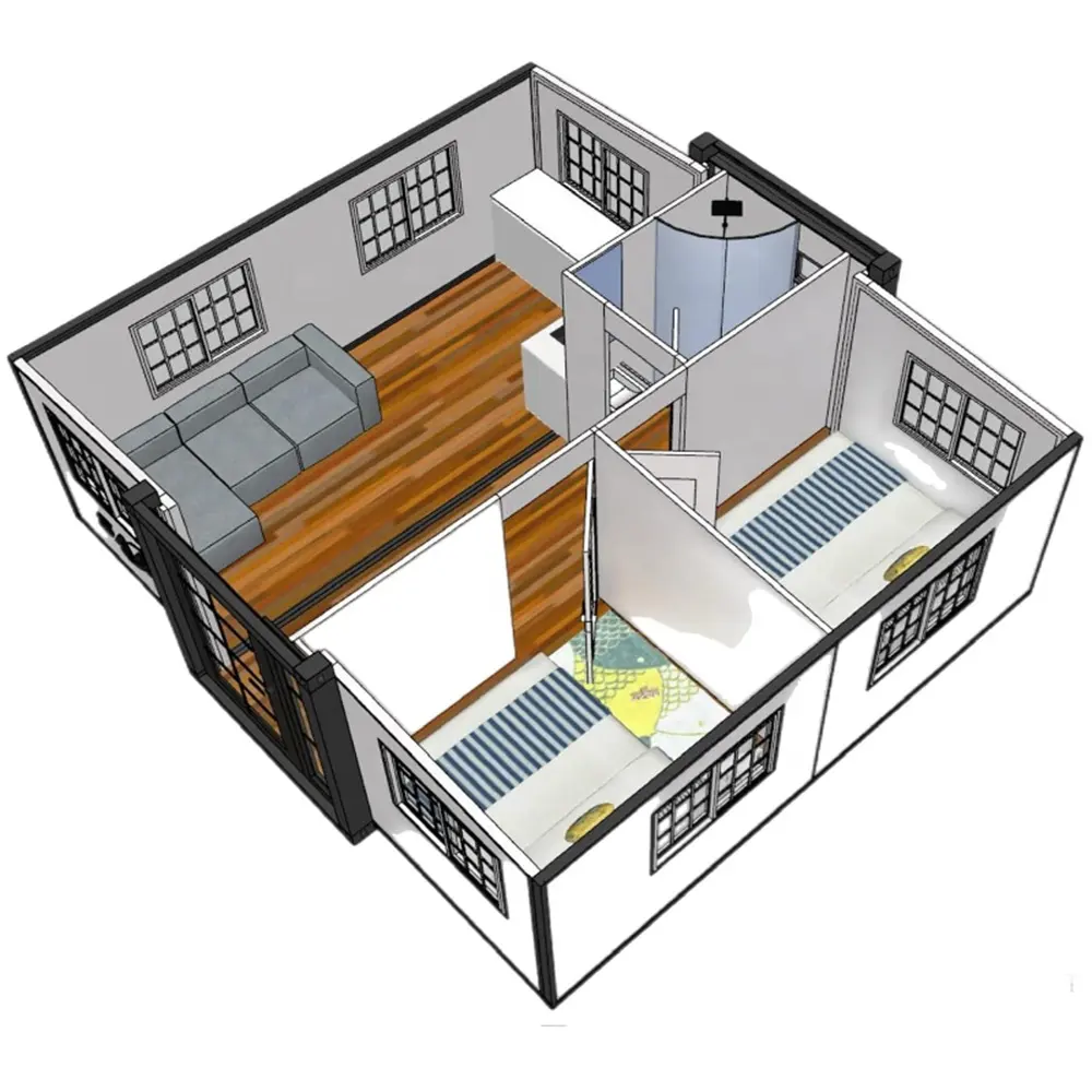 Nhà container mới 2024 có thể gập lại có thể mở rộng di động hiện đại với 2 phòng ngủ/3 phòng ngủ nhà tiền chế nhà mô-đun
