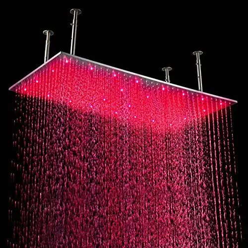 Cabezal de ducha rectangular de acero inoxidable, 3 colores que cambian, LED, de lluvia, para montaje en el techo, cromado, 20x40 pulgadas