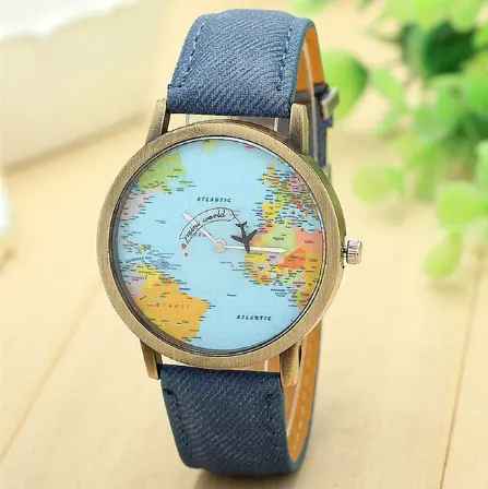 Cool Mini World Fashion orologio al quarzo da uomo mappa Unisex aereo viaggio in tutto il mondo abito da donna in pelle orologi da polso D30