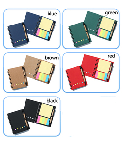 Bloc de notas con cubierta de papel Kraft en espiral con logotipo personalizado promocional barato con notas adhesivas y bolígrafo ecológico - Product Image 3
