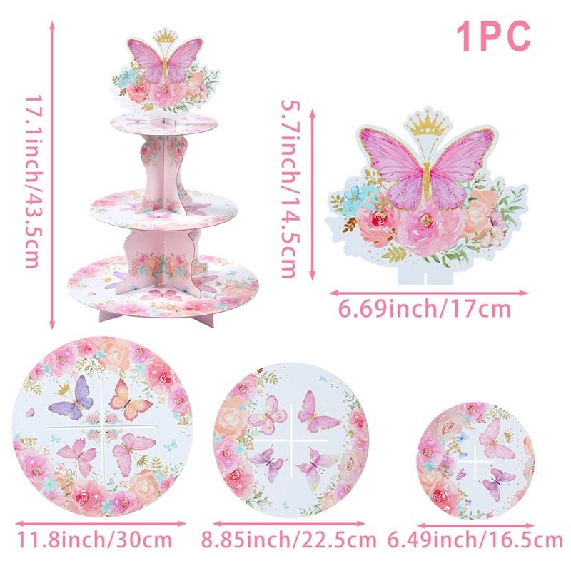 BLANC-présentoir à gâteaux papillon rose-1 set