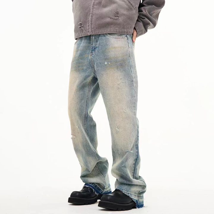 WMJ-184 Streetwear Herren Ripped Jeans Mode Straight Distressed Design Reiß verschluss fliegen Comfort Flex Waist Denim Pants