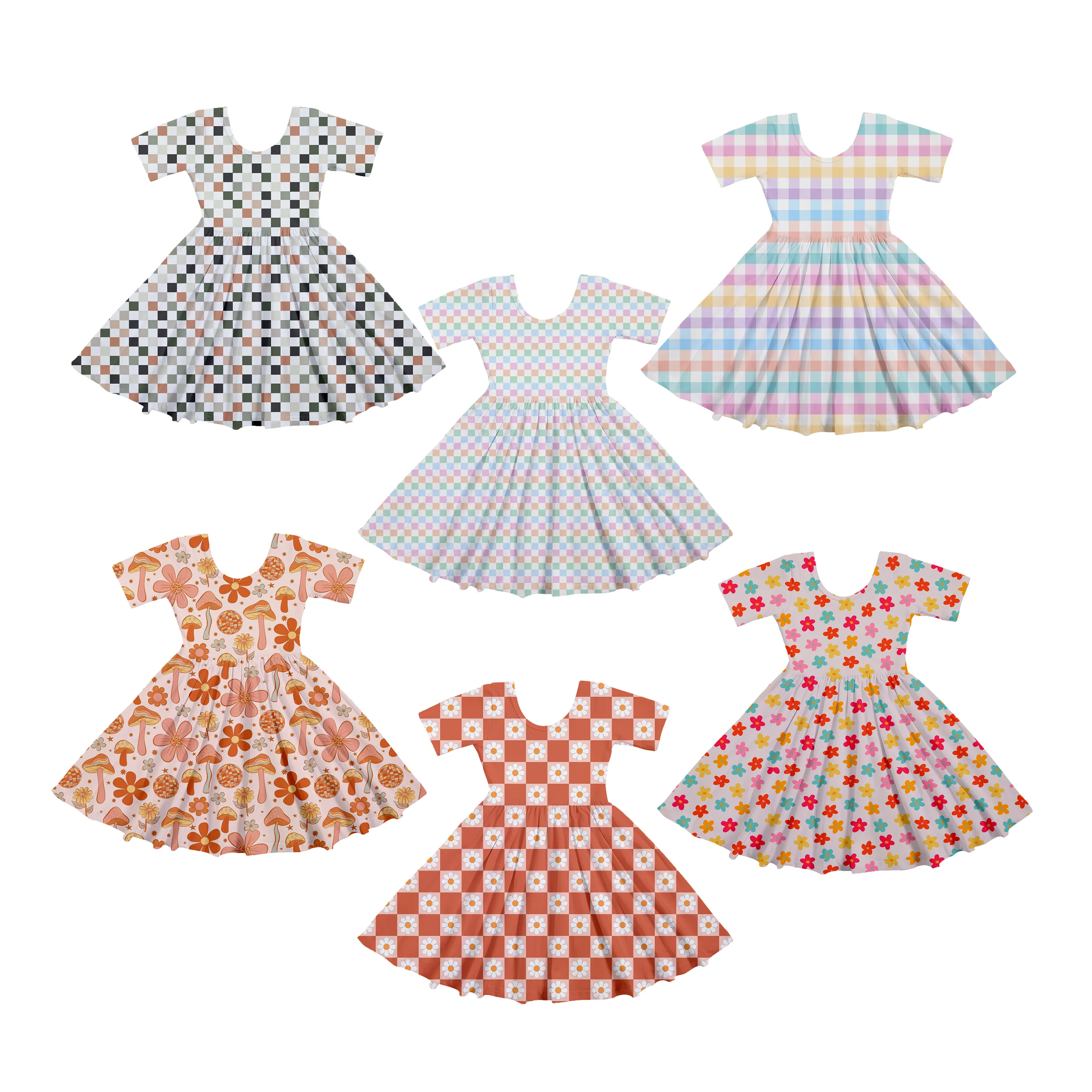 Moda Nuevos vestidos de flores para niñas de manga corta sobre estampado niños vestido de verano vestidos infantiles para niñas