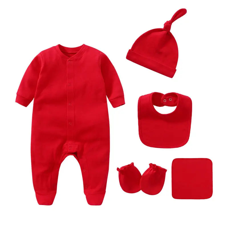 Purorigin Oem/Odm Gratis Monster 100% Katoen Pasgeboren Baby Cadeau Set Met Hoed Sokken Sjaal Baby Romper Body Suit