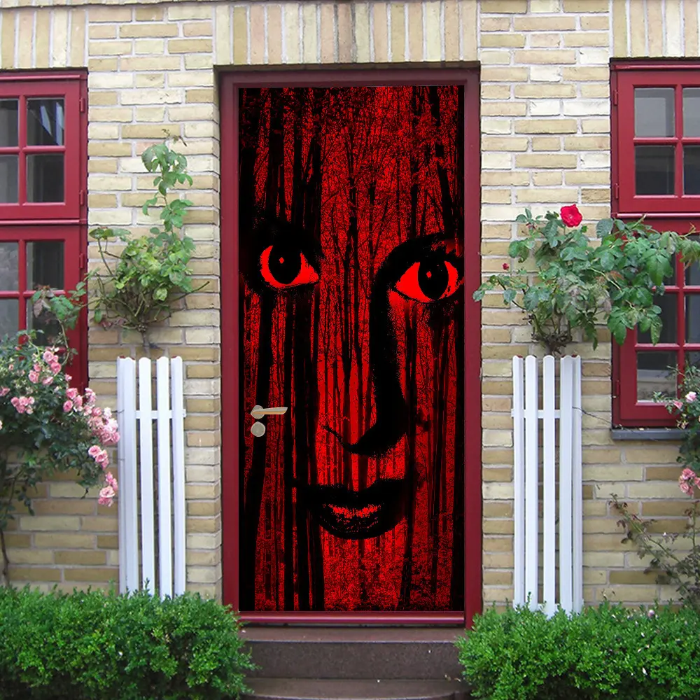 Lvfan MT242 Halloween Horror Ghost Door Ventana de vidrio enlucido Fiesta de vacaciones Puerta de madera Renovación Pegatinas de pared