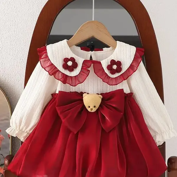 Nuovo abito da bambina floreale in cotone per neonati vestito da coniglietto in tinta unita vestito da bambina autunno manica lunga/set di abbigliamento per ragazze