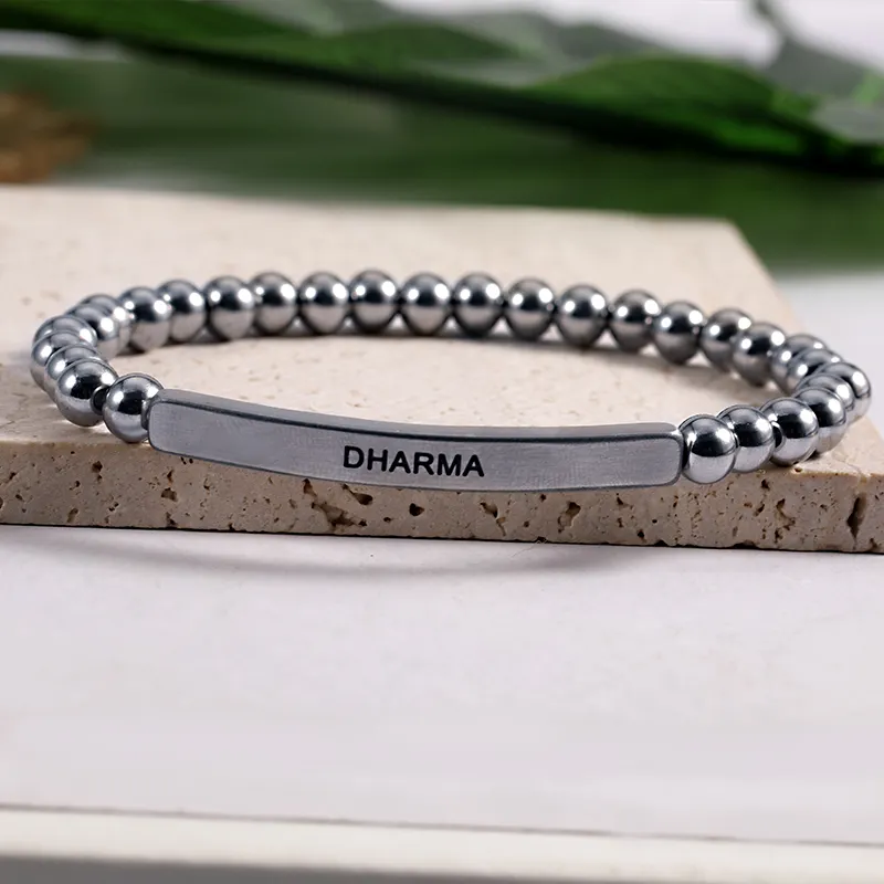 Braccialetto di parole personalizzato con scritte in pietra di gioielli di giada con bracciale personalizzato con perline per Copywriting a catena in acciaio inossidabile