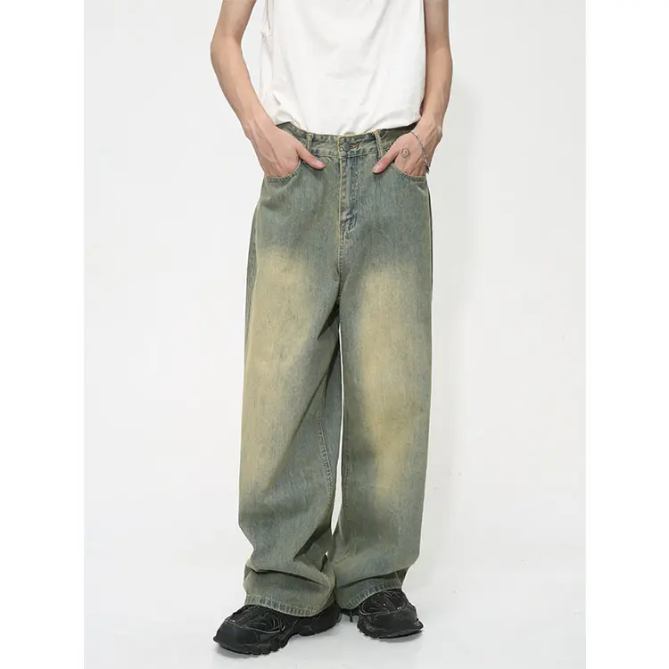 Personalizzato di alta qualità hip hop streetwear baggy designer branded vintage jeans uomo dritto pantaloni jeans larghi