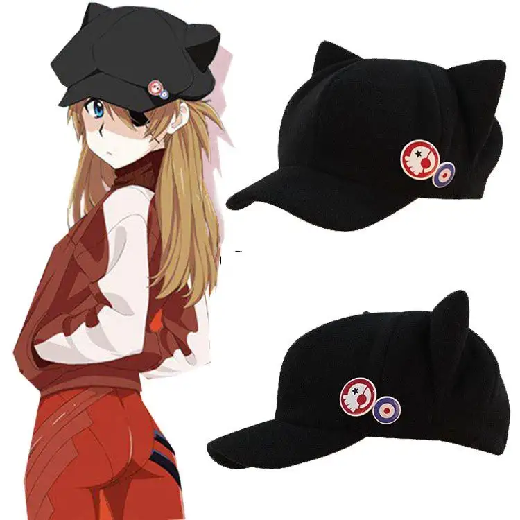 EVA cappelli ragazze Shikinami Asuka Rangure Cat Ear cappelli cappello in pile polare Peak berretti da Baseball Anime Cosplay consumo accessori