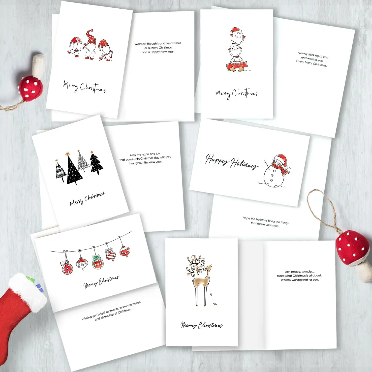 Christmas Cards - Pack of 24, 6 Assorted Designs Merry Christmas Cards with Envelopes - Bulk Greeting and New Years Cards