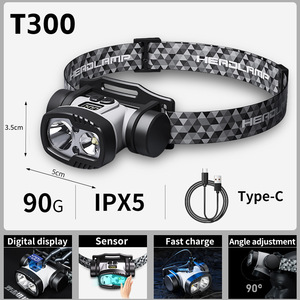 <strong>Motion</strong> <strong>Sensor</strong> Headlamp Double XPG LED 2600 MAh Battery Type-C USB 4 Modes Head Light 800 Lumens ABS Plastic Sensing Headlight - Product Image 6