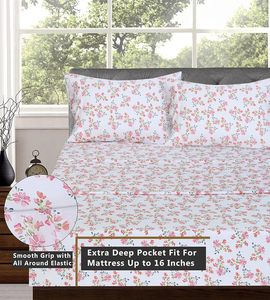 100% cotton nữ hoàng Kích thước tấm Ga Trải Giường thiết lập 4 miếng mềm mại thoáng khí percale dệt sâu túi 16 "khách sạn tiêu chuẩn gối - Product Image 3