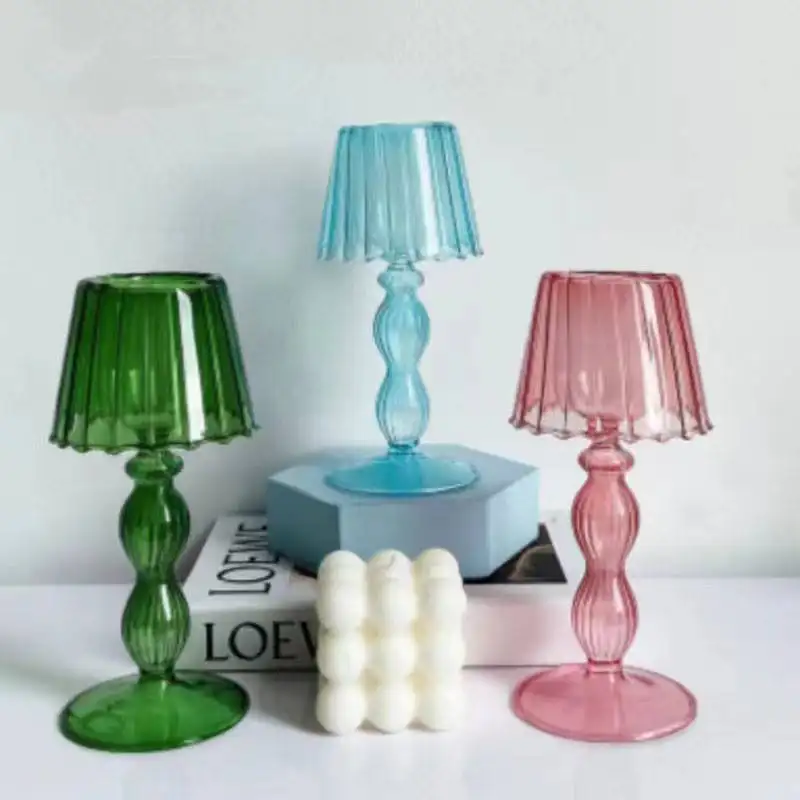 European table lamp glass candlestick colored glass votive candle holder for table wedding centerpieces