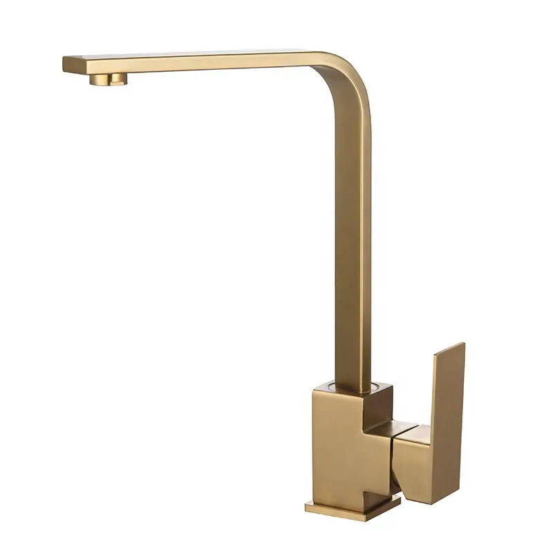 Modern Square Kitchen Tap Torneiras De Pia De Ouro Escovado Misturadores Quentes E Frio