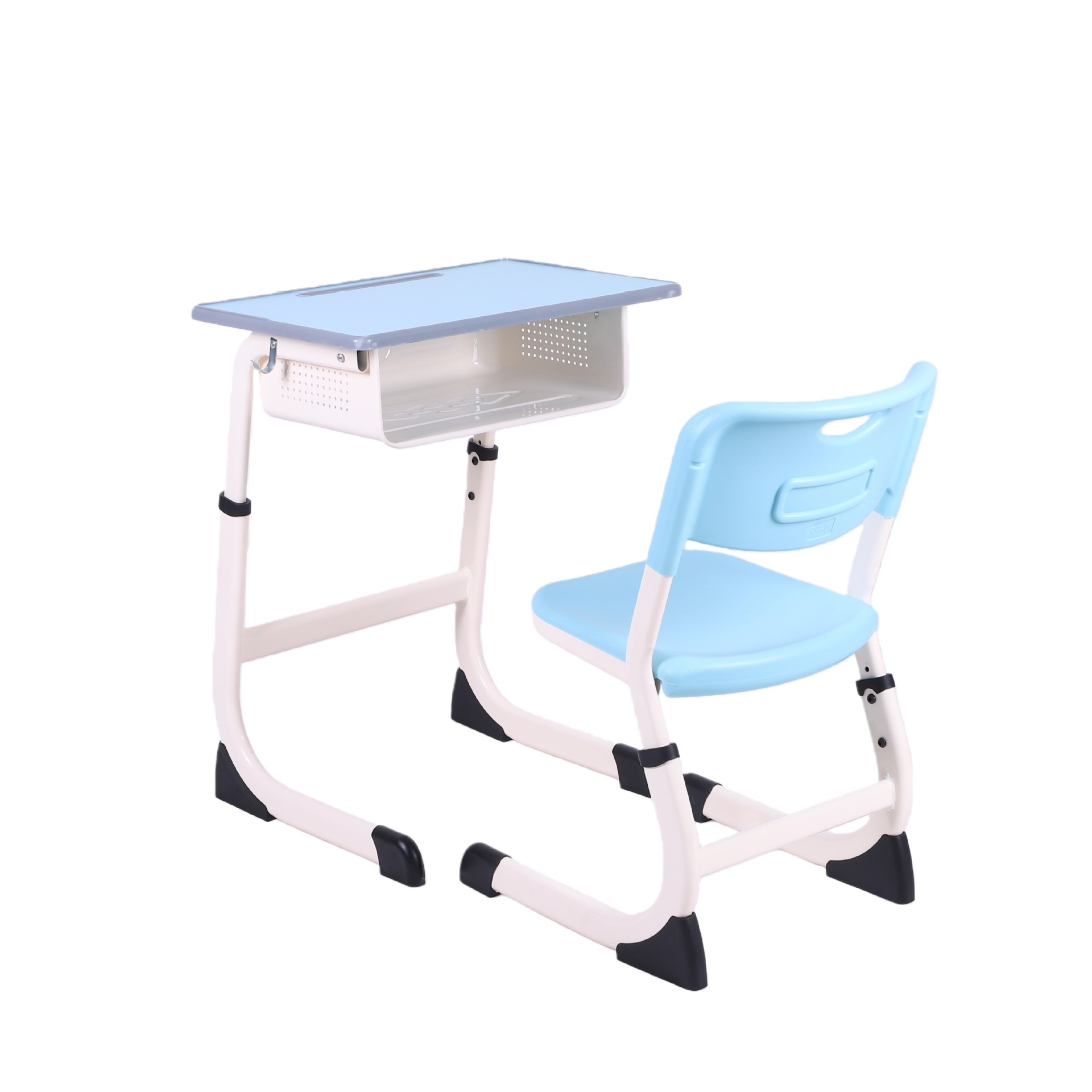 Blue and white frame C-type height adjustable hollow desk and ch