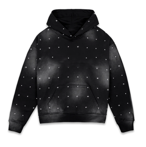 Elmas yüksek kalite ağır erkekler Hoodies polar Terry pamuk kırpılmış asit yıkanmış Hoodie özel Logo baskı Rhinestone Hoodie