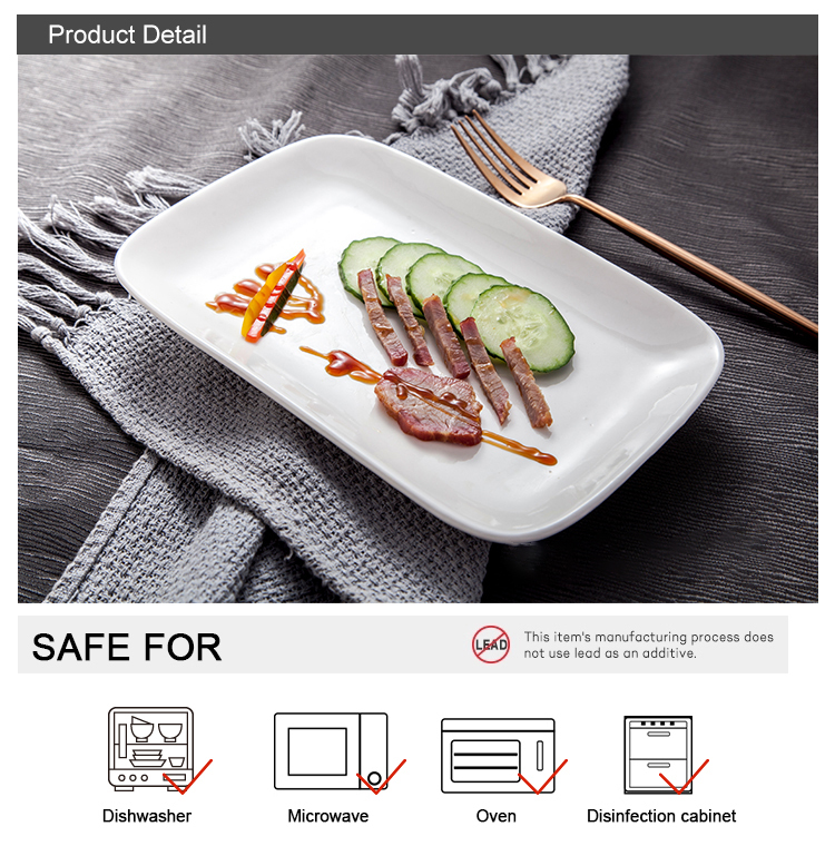 Manufacturer Custom logo Banquet Bright White Dining Food Serving Plate Deep Ceramic Rectangular Plate
