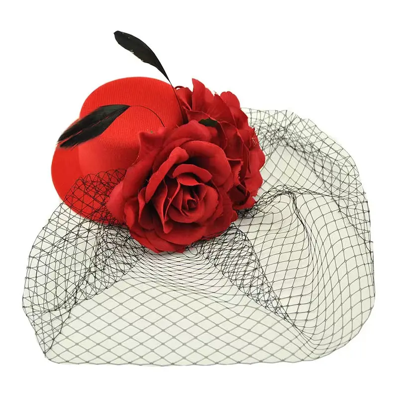 Diadema Rosa grande de diseño elegante vintage para mujer, gorros de boda para Iglesia nupcial con clase de Navidad