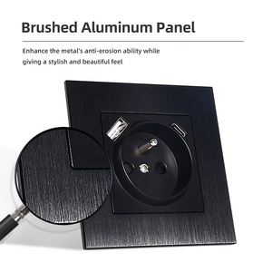 拉丝铝面板法国插座，带UBS a型C型插头插座欧洲插座，带双USB - Product Image 2