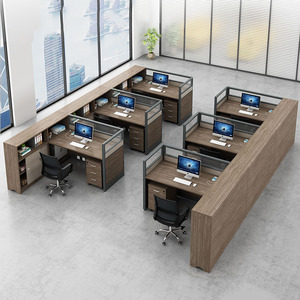 Estación de trabajo de partición de cubículo de oficina grande, 6 espacios, con partición de vidrio/estante, buena mesa de ordenador de oficina - Product Image 1