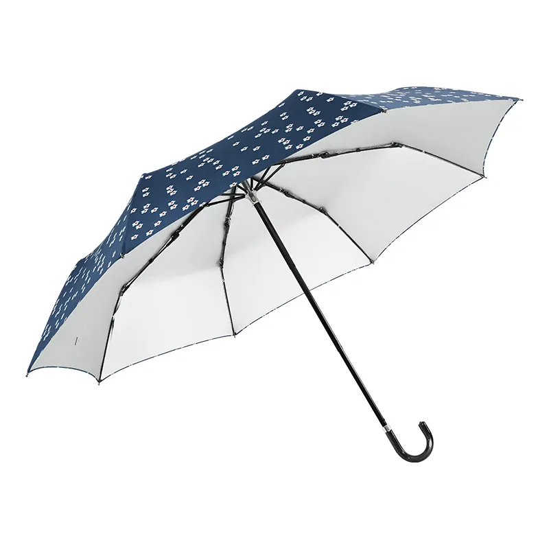 Ombrello pieghevole con rivestimento in argento aperto manuale da donna all'interno di tre ombrello pieghevole con stampa personalizzata
