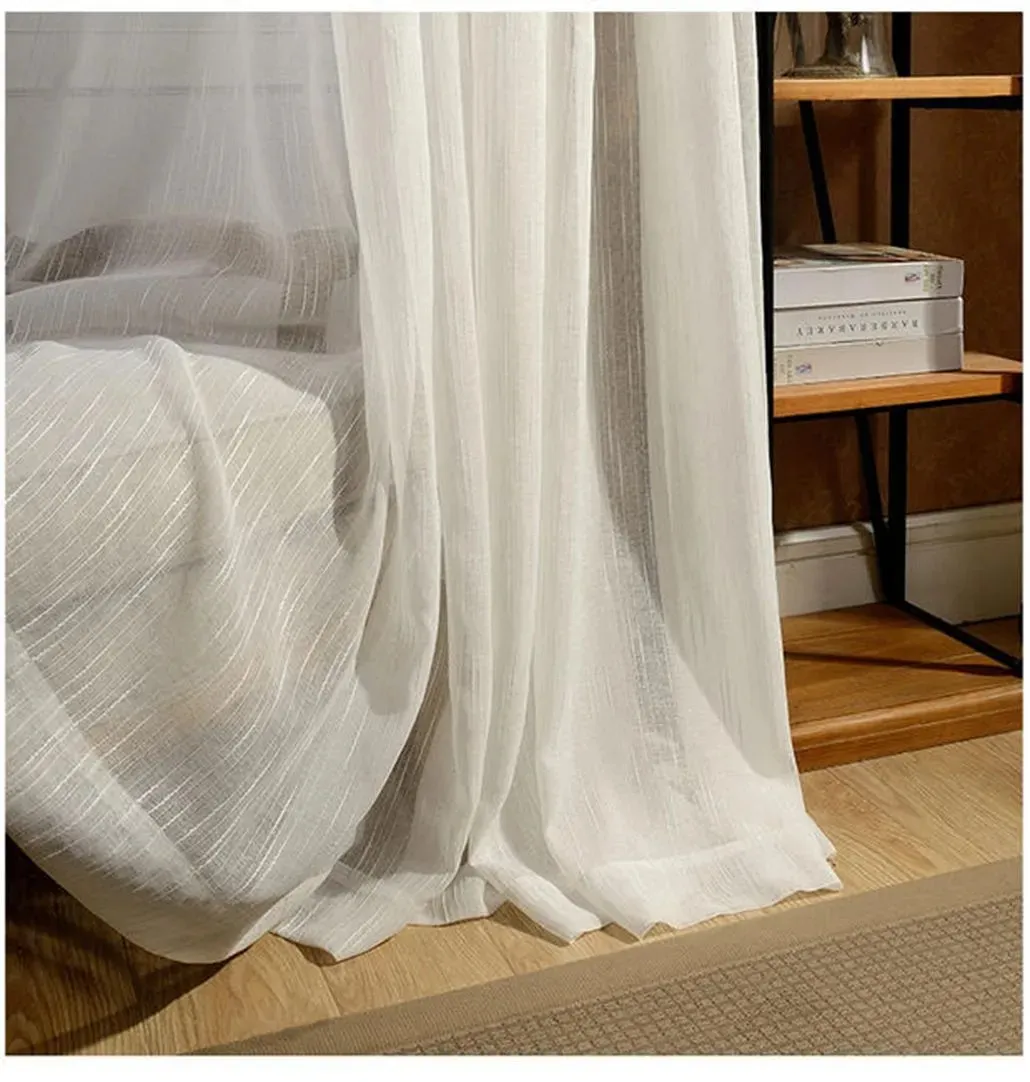 Factory Supply 3.2m Width Sheer Curtain Linen Style Design for Living Room Ready Stock