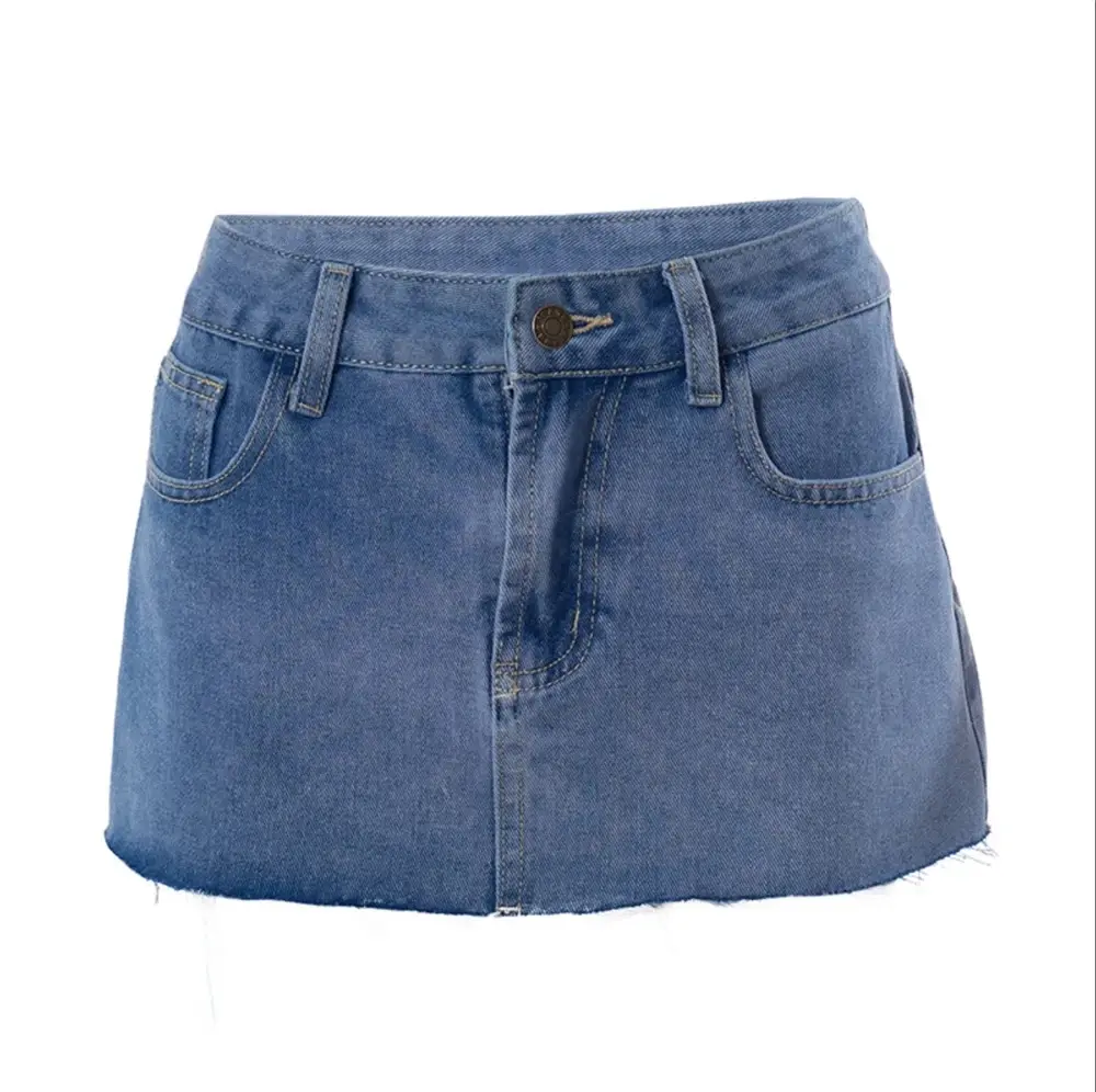 Denim Mini Short Skirt New Fashion Street Versatile Pocket Zipper Sexy Hot Summer Europe and America Womens Light Casual Solid