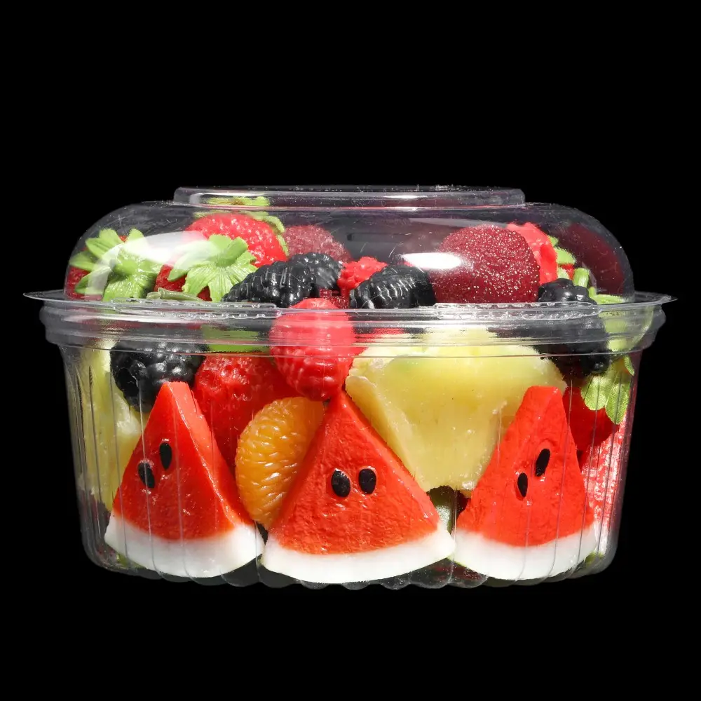 Caja de embalaje redonda para fruta y ensalada, contenedor de plástico transparente desechable de 24oz con tapas