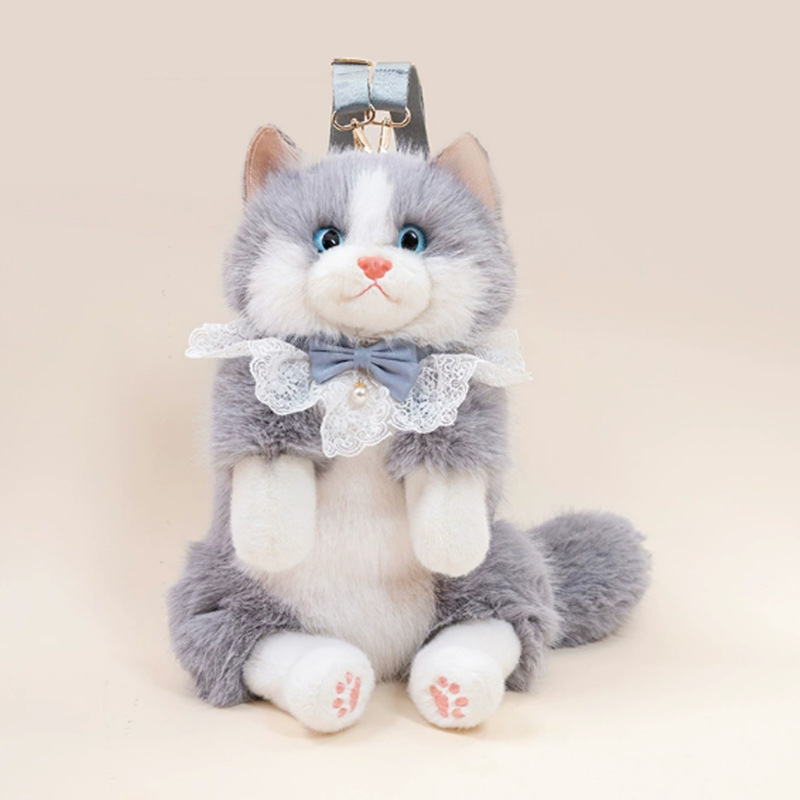 Gray cat carrier with scarf