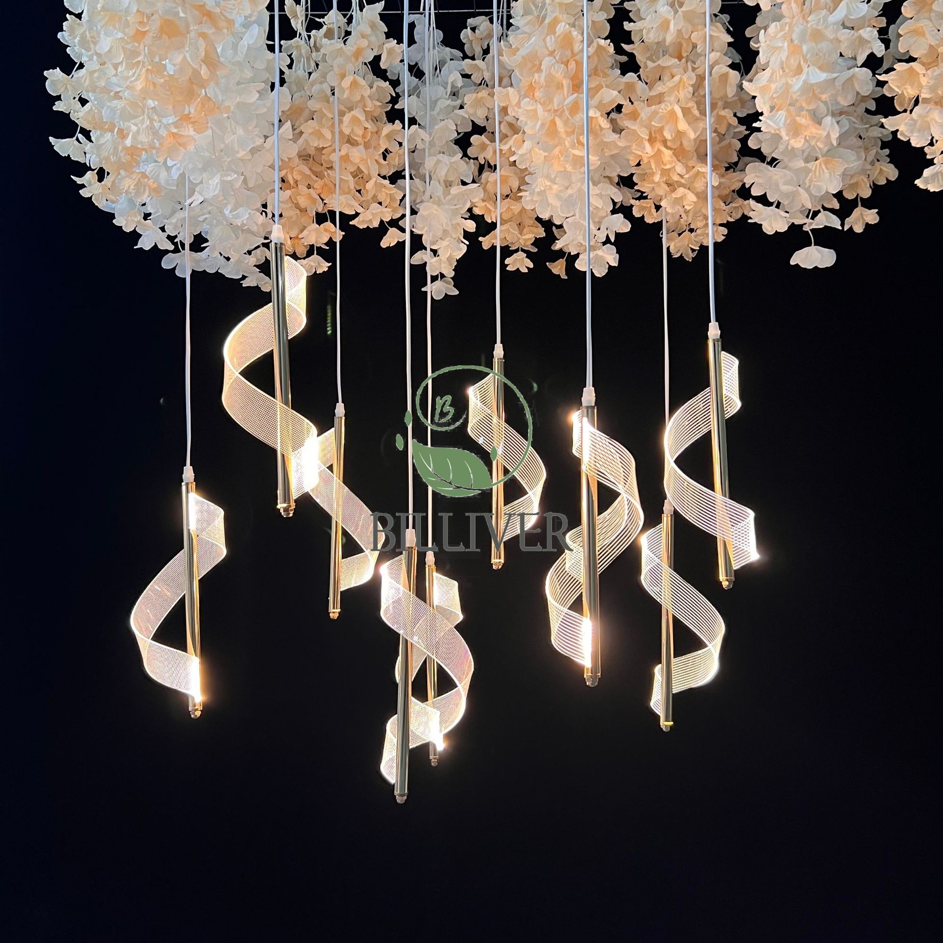 5 têtes acrylique A lustres doré lumière chaude