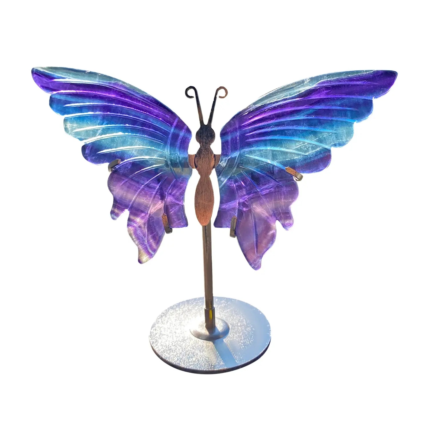 All'ingrosso nuovo arrivo fluorite colorato di cristallo naturale artigianato farfalla ali d'angelo di cristallo per la decorazione della casa