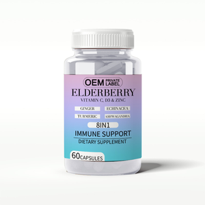 OEM Elderberry hỗ trợ miễn dịch bổ sung công thức 8 trong 1 với Echinacea, vitamin C & D, kẽm, nghệ, gừng, Ashwagandha - Product Image 1
