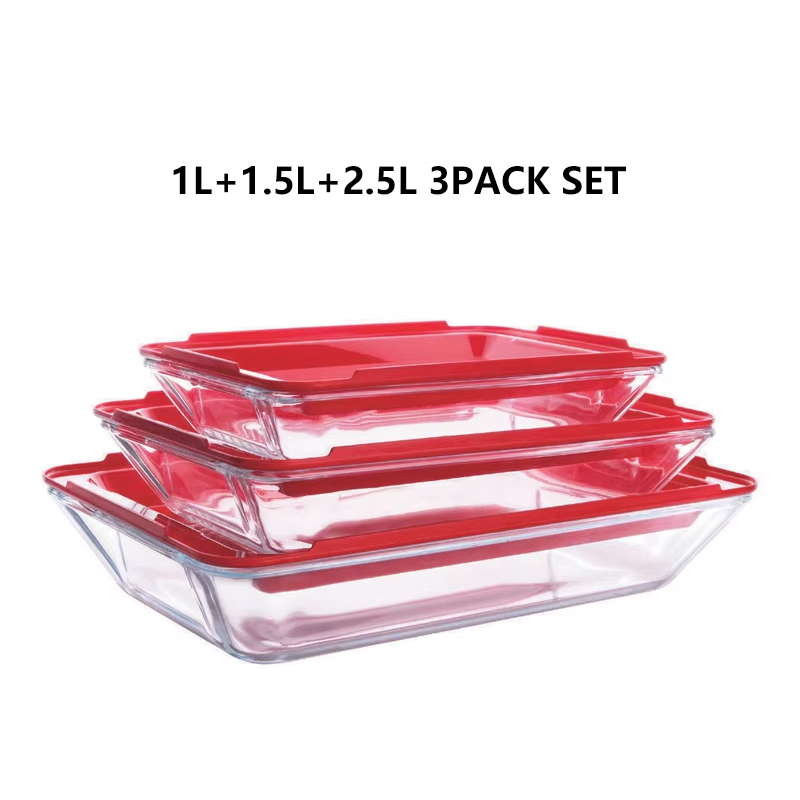 Ensemble de 3 récipients rectangulaires avec couvercle, contenant 1L + 1,5L + 2,5L