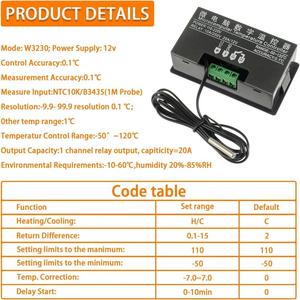 Controlador de temperatura digital, W3230 Controlador de temperatura digital LED de LED Interruptor de termostato Medidor de sensor 220V - Product Image 6