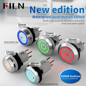 Interruptor de botón pulsador de lámpara de reinicio automático impermeable de 19mm 20A <span class=keywords><strong>IP67</strong></span> de cúpula momentánea de fábrica con cable