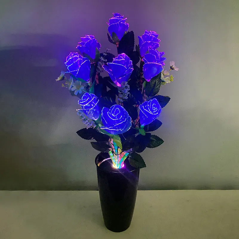 Lampu bunga mawar cocok untuk dekorasi lanskap lampu bunga buatan lampu dekorasi mawar serat optik Plug-in