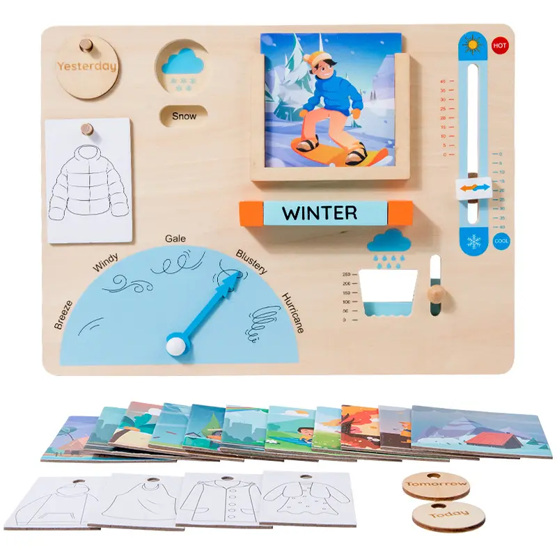 새로운 스타일 아이의 일기 예보 과학 게임 유치원 논리 사고 게임 고품질 나무로 만든 날씨 인식 장난감