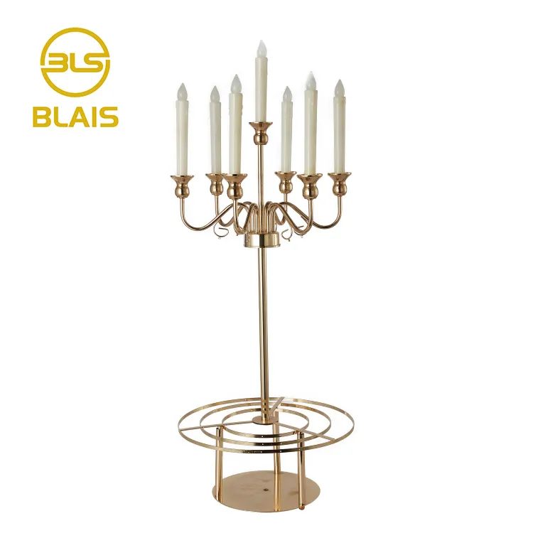 Candelabros com suporte de vela dourado, candelabros de metal para mesas de casamentos com 7 braços