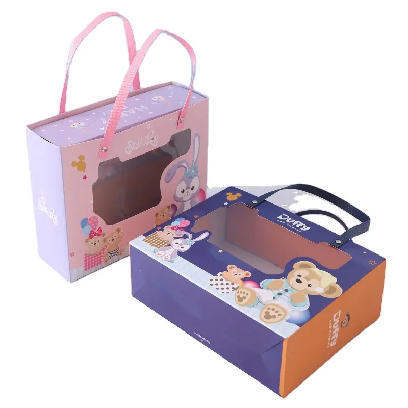 Cajas de embalaje plegables de juguetes para niños con logotipo personalizado, caja de papel de muñeca de juguete para niños con ventana de PVC, embalaje de regalo de Navidad