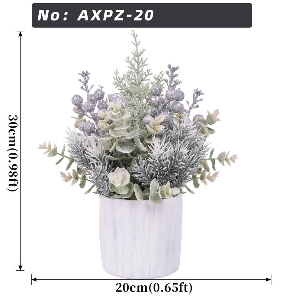White Pot Frost Pine Silver Glitter Berry Christmas Pot Plant