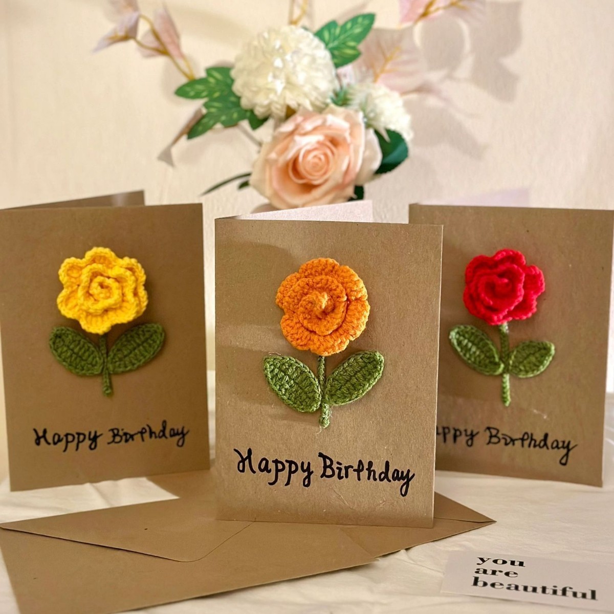 yellow material pack-rose greeting cards set of 3
