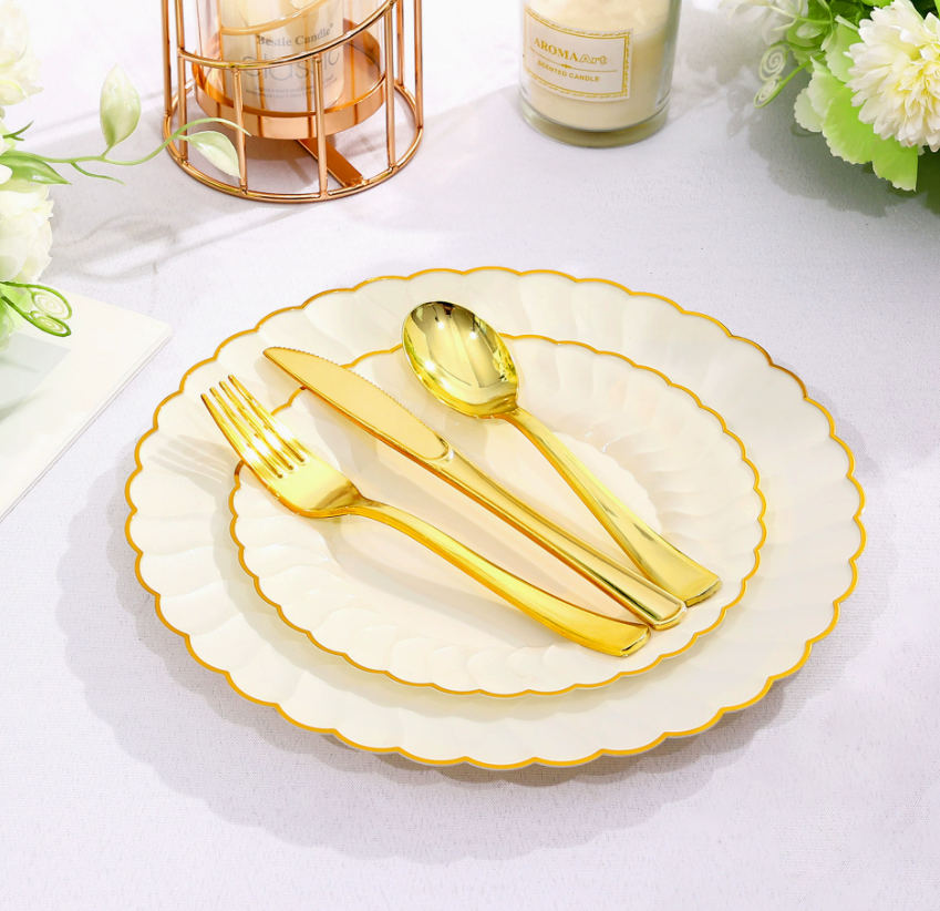 Ivory white with gold rim