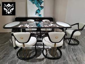 Cao Cấp Bằng Đá Cẩm Thạch Bắc Âu Dài Bàn Ăn Sang Trọng Hiện Đại Gỗ Thép Chân Với Bức Tranh - Product Image 6